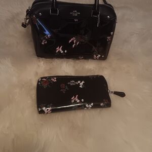 Coach Black Floral Women's Bag and Wallet Set